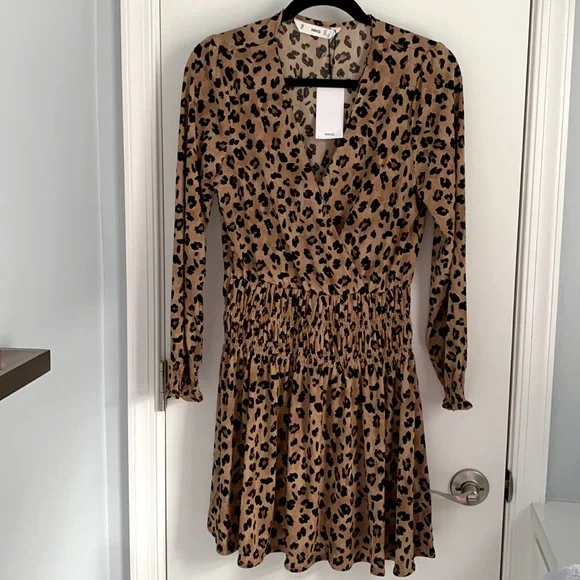 MANGO - Wrap neckline dress medium brown - 4 - Women MANGO - Wrap neckline dress medium brown - 4 - Women